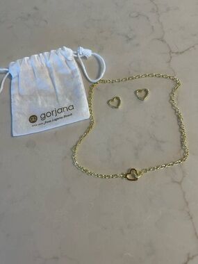 Gorjana Gold Heart Link Necklace and matching earrings
